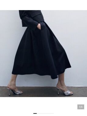 Wool blend Black full length A-Line Skirt Maxi length Balloon skirt knit